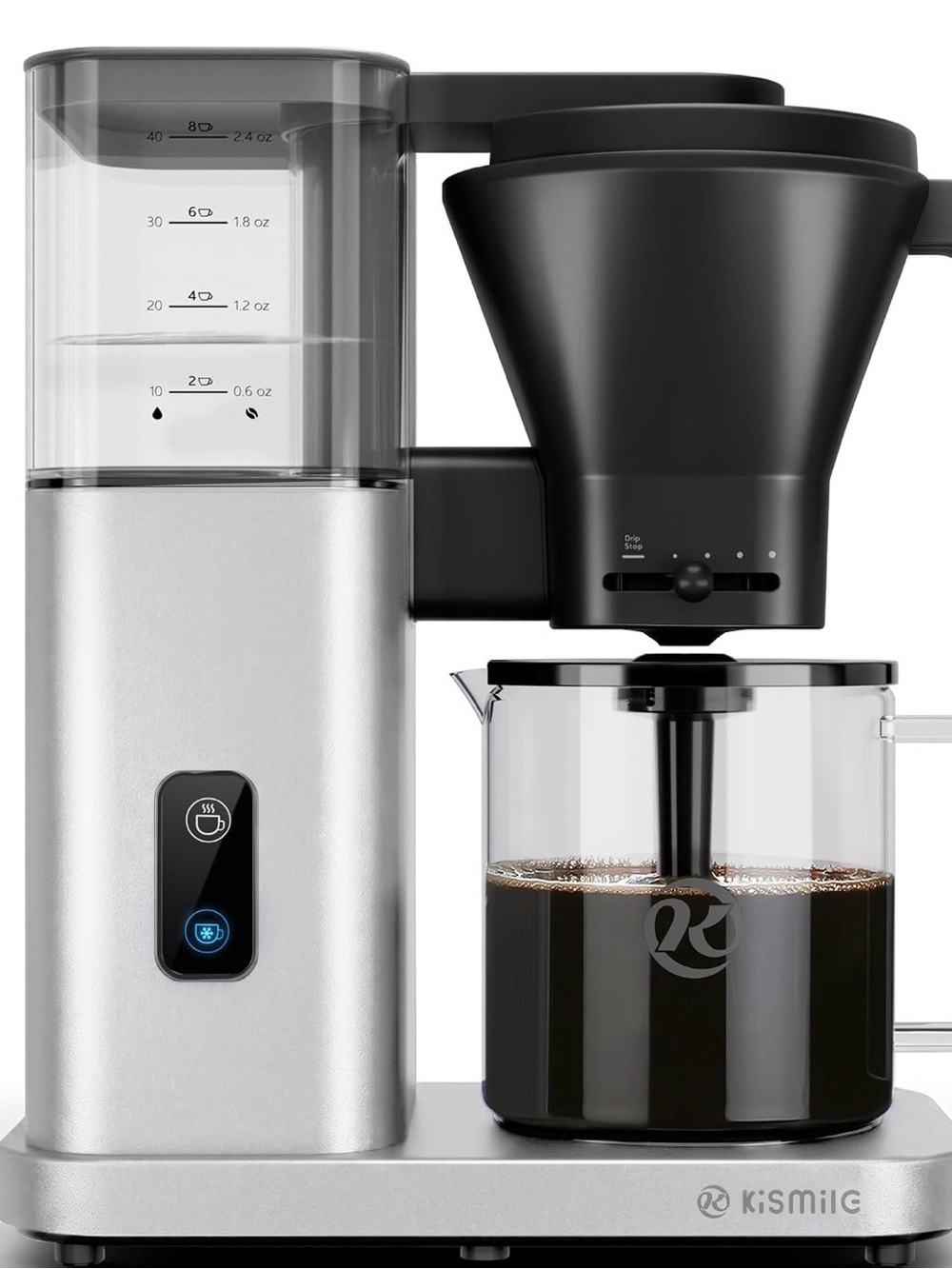 Kismile SCA-Certified 8 Cup Drip Coffee Maker Pour Over Coffee Machine (Silver)